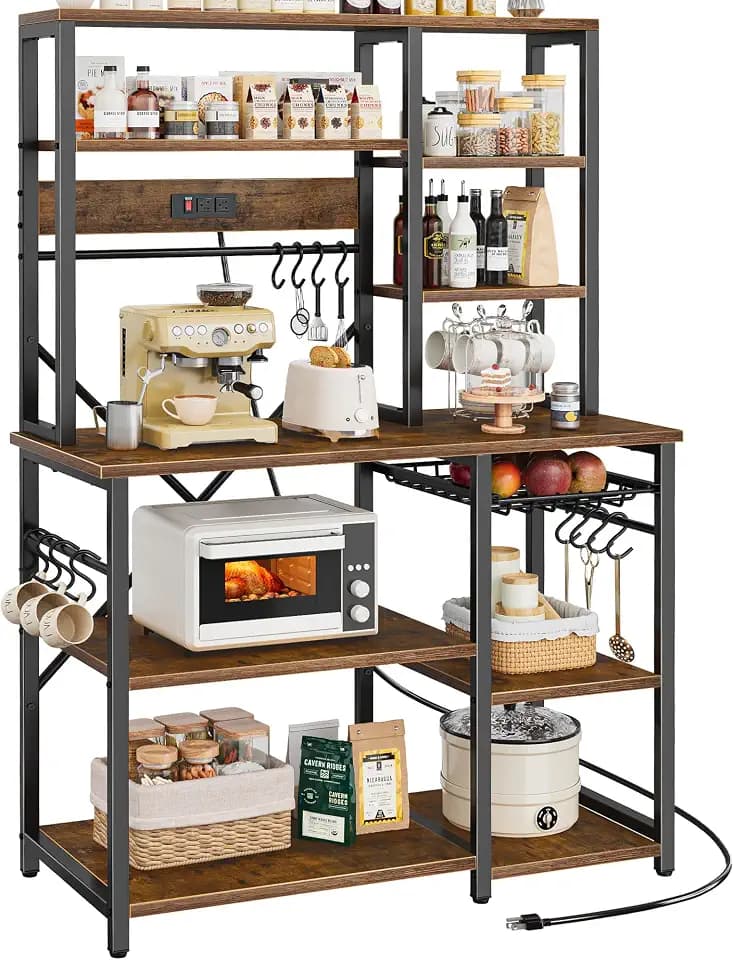 SUPERJARE Large Bakers Rack with Power Outlets, 39.6 Inches Microwave Stand