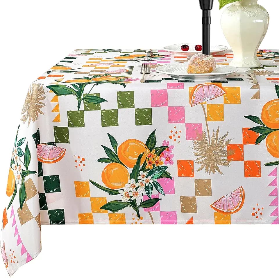 Outdoor Tablecloth ,with Umbrella Hole and Zipper, Lemon 60" x 84"