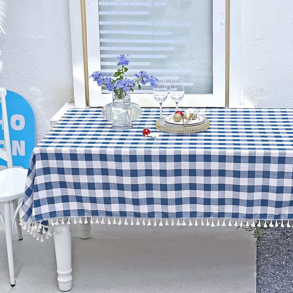 Midsummer Breeze Americana Navy Gingham Tablecloth Rectangle 55”x102”