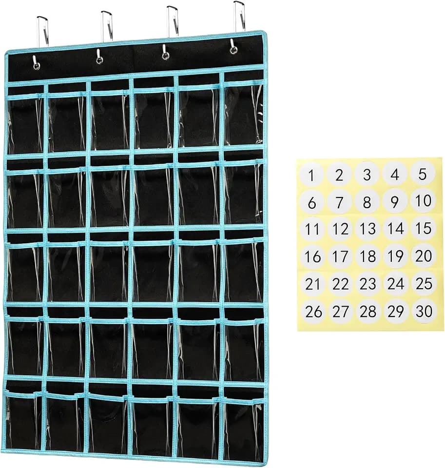 KEEPJOY Classroom Pocket Chart Organizer,Cell Phones Calculator Holder for Classroom Storage, Hanging Wall Door Calculator Phone Caddy for Classroom. (30 Pockets-Black)