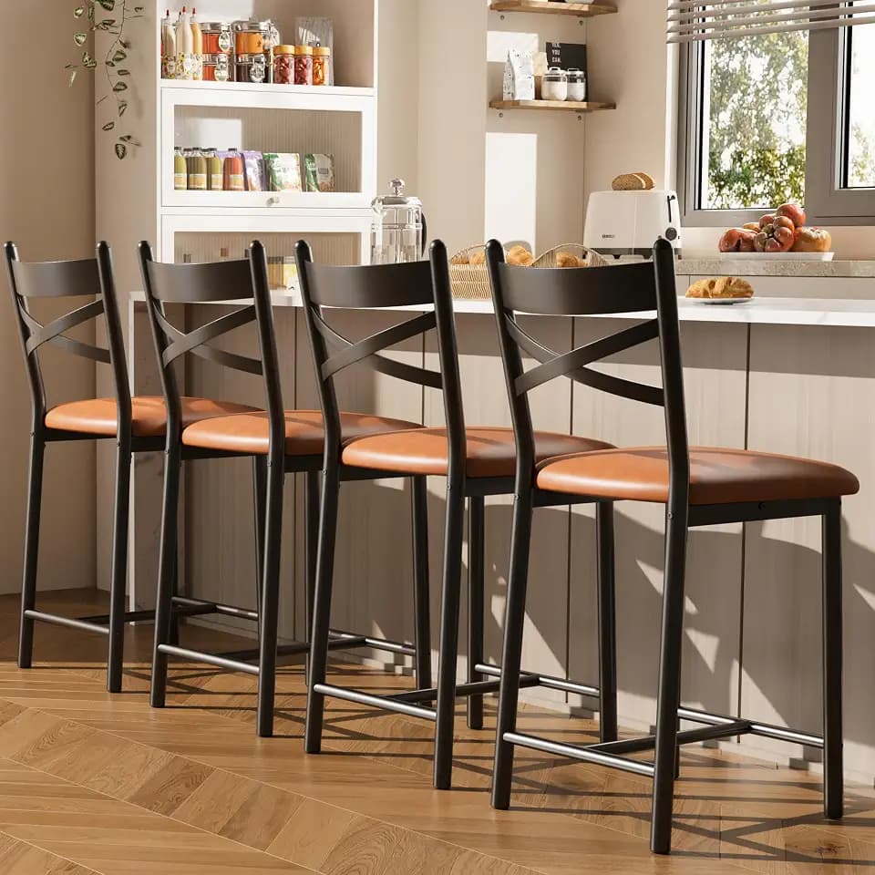 Garvee 26'' Bar Stools Set of 4, Counter Stools with Back & Thick Cushion
