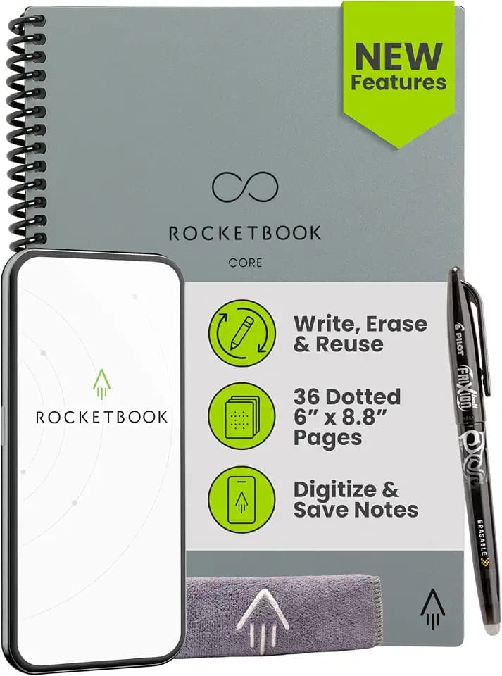 Rocketbook Core Reusable Smart Notebook, Executive Size 6x8.8, Grey