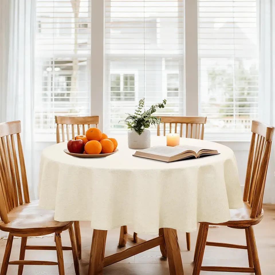 DWCN Round Faux Linen Tablecloth, Round Table Cover, 50 Inch, Champagne