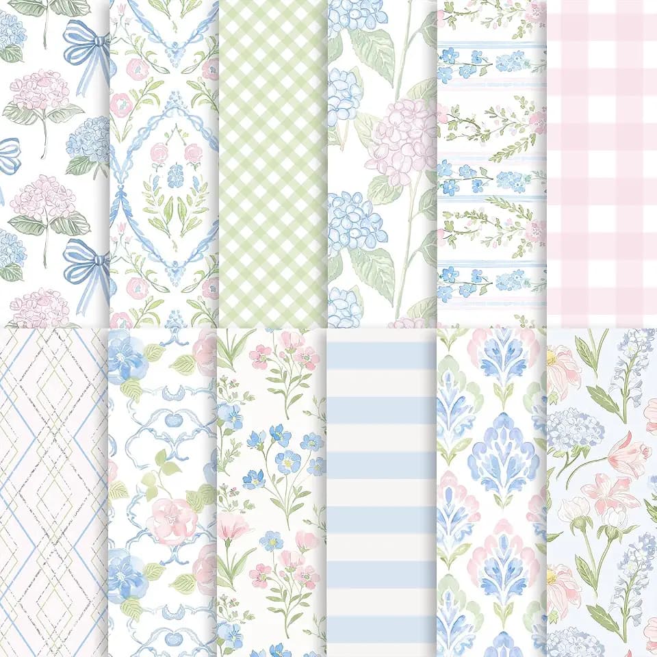 24 Sheets Watercolor Hydrangea Scrapbook Paper, Pastel Floral Patterns Decorative Craft Paper Folded Flat for Christmas Birthday Baby Shower Card Making Photo Album Decor, 12'' x 12''
