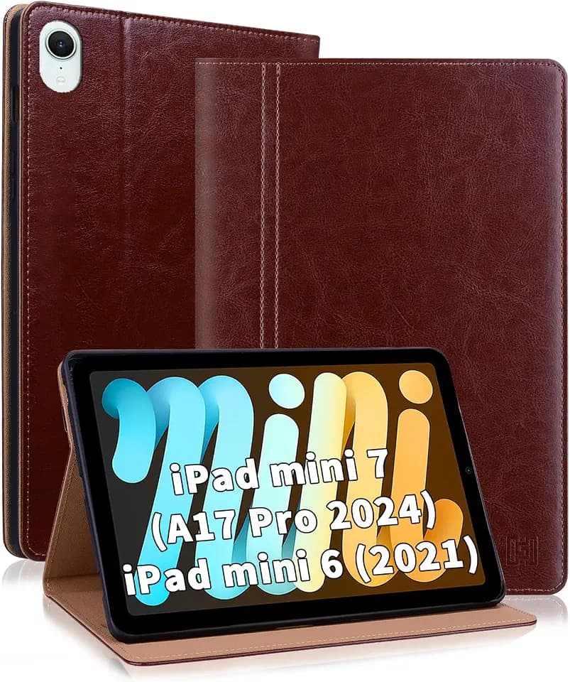 Hülle für iPad mini 7./6. Generation (2024/2021 8,3 Zoll) mit Halter Cover aus PU-Leder Standfunktion Flip Case Cover für iPad mini 7 (A17 Pro) Tablette, Braun