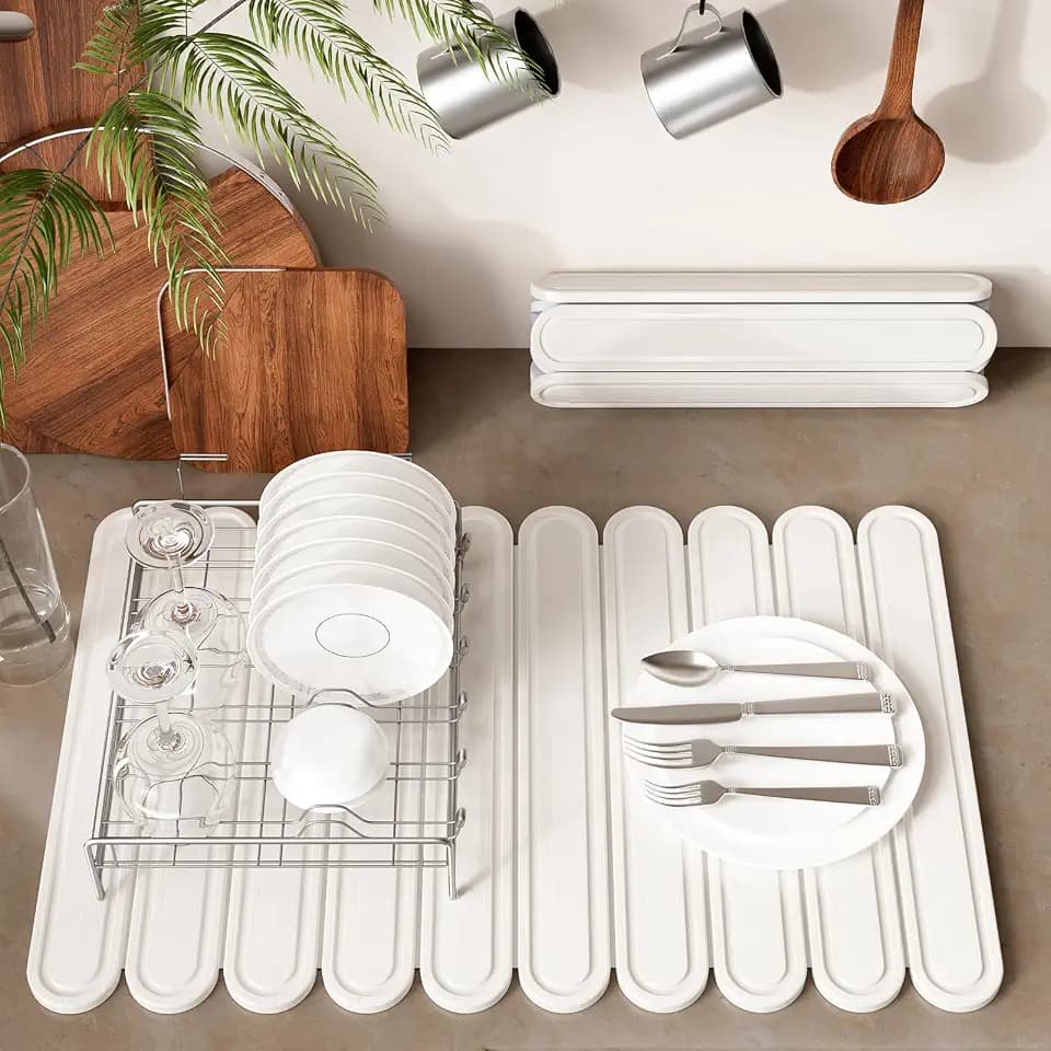 Stone Dish Drying Mat for Kitchen Counter, Quick Dry Stone Mat Kitchen for Dishes Bottles Cups, Large Foldable Diatomaceous Earth Dish Drying Mats Mat