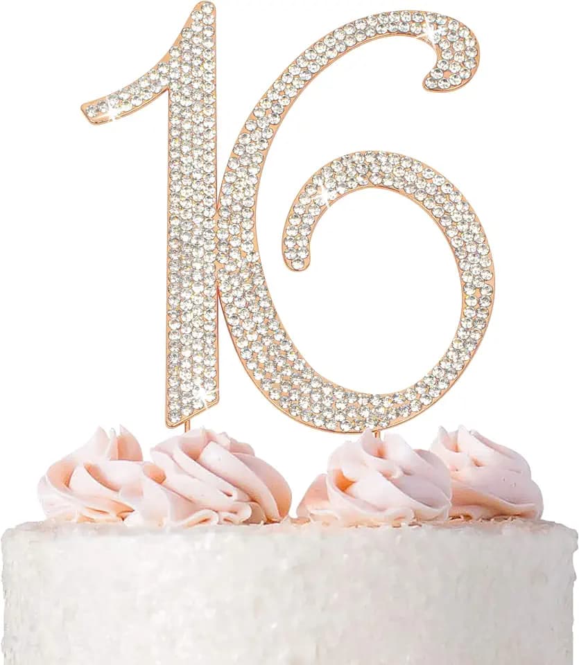 16 Cake Topper - Rose Gold Rhinestone - Sweet 16 Birthday Decorations