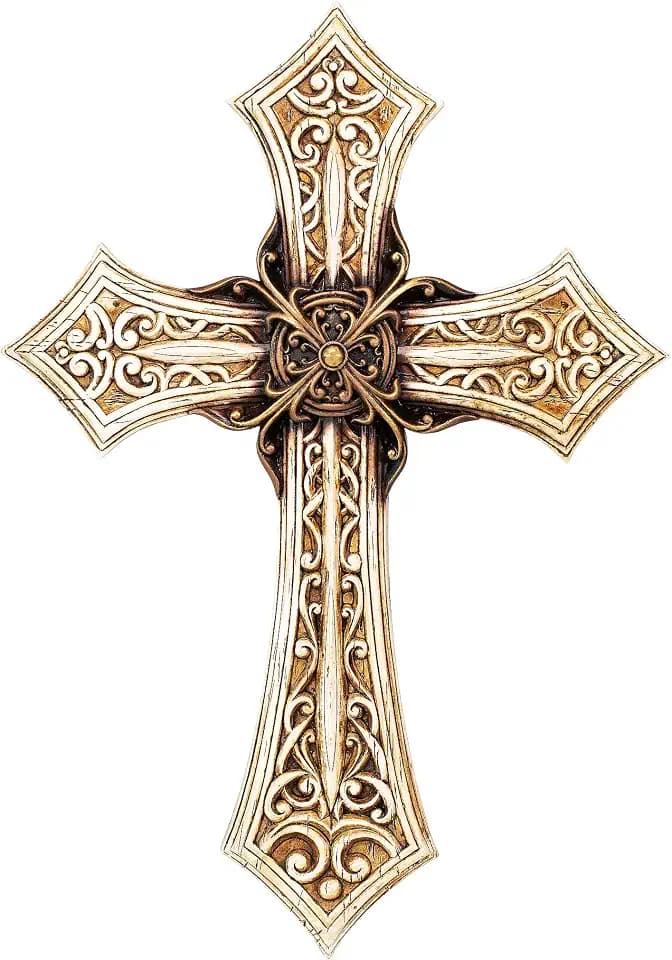 Eagrafts Rustic Decorative Layered Wood Like Resin Wall Cross (White)