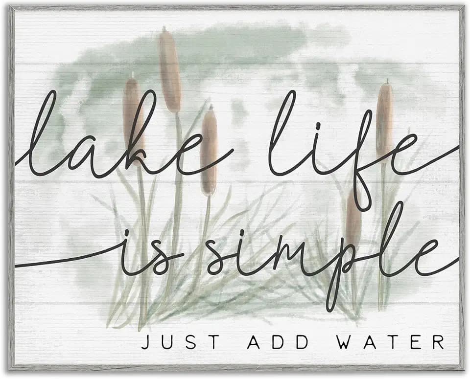 'Lake Life Simplicity Phrase Cattail Water'| Framed Giclee Art
