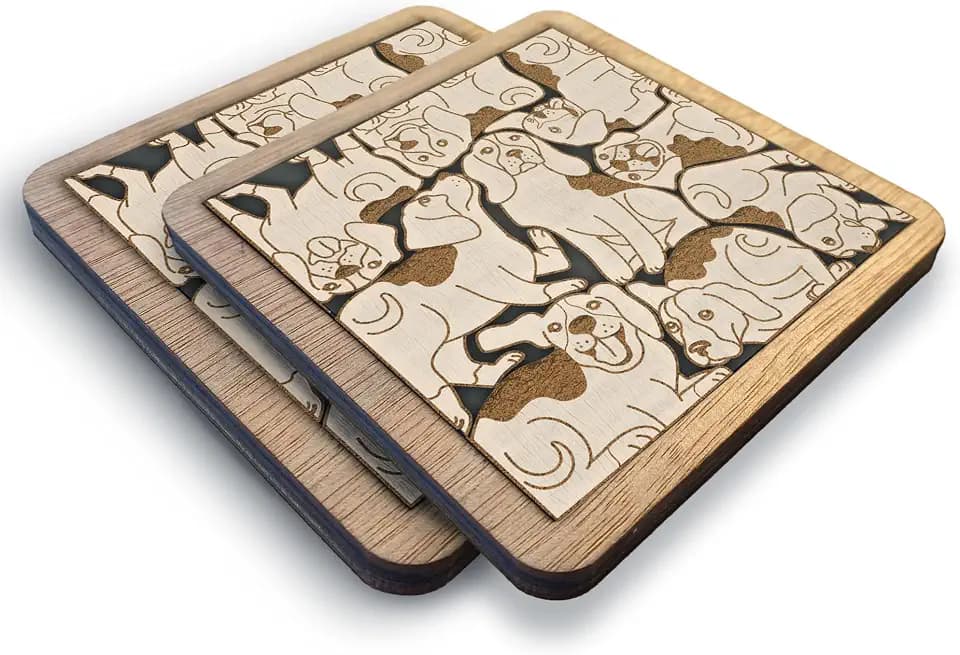 Beagle Coaster Set — Beagle Puzzle Wooden Coasters, Laser-Cut Interlocking Jigsaw Drink Mats, Beagle Mom Dad Gift, Beagle Lover Home Decor, Gift for Beagle Owners