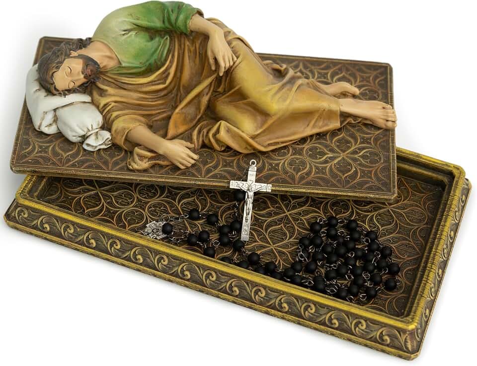 BC Catholic 8.8" L Sleeping St.Joseph Statue with Rosary Holder Base