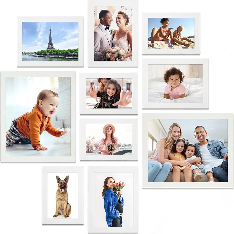 Combination White Picture Frames Set, 10 PC, Five 4x6, Three 5x7, Two 8x10