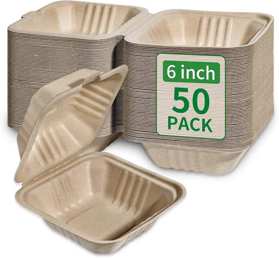 Aricsen Disposable 50 Pack 6×6 Inch Take Out Lunch Box Containers with Lids