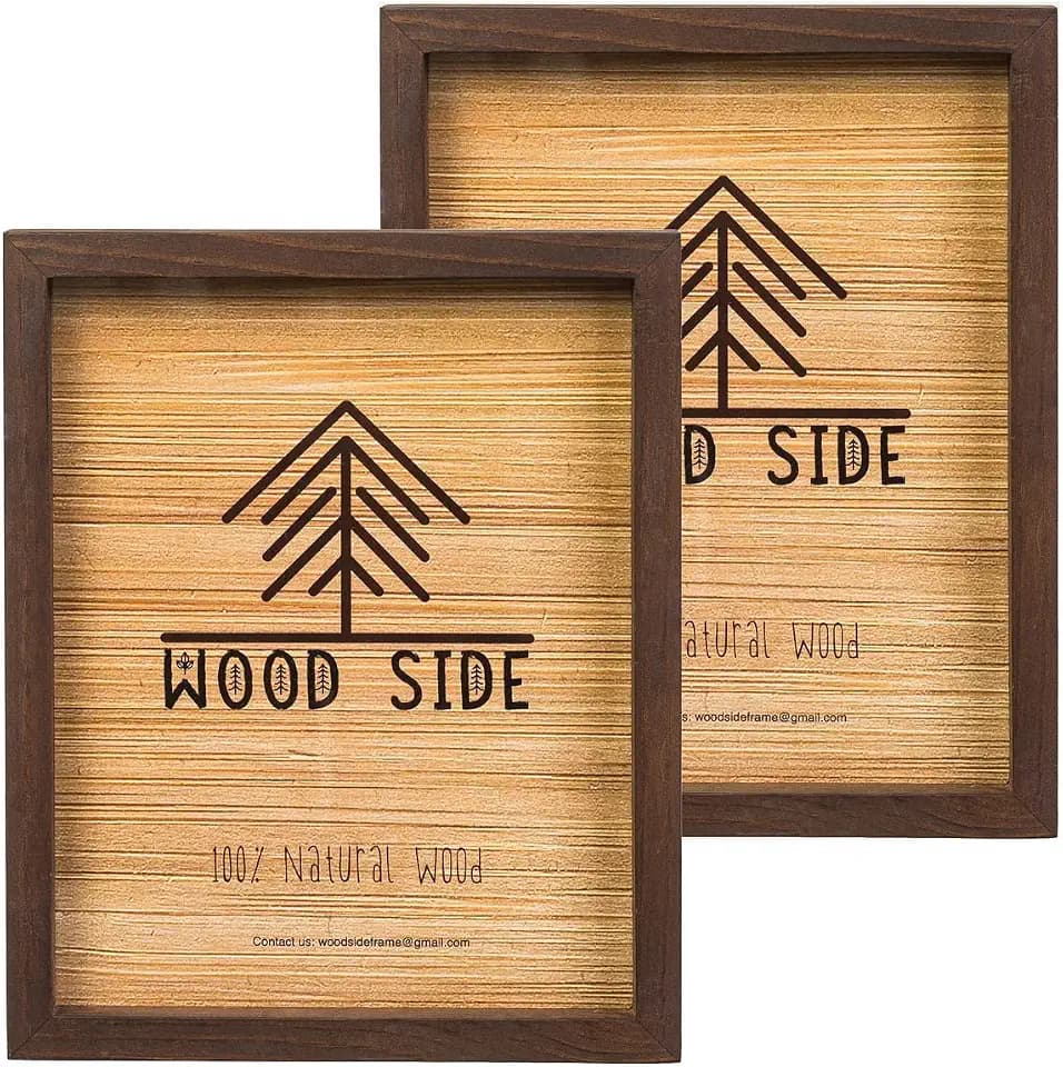Brown Wooden Picture Frames 8.5x11 Set of 2 - Natural Rustic Solid Wood with Real Glass, Wall Mount and Tabletop Display