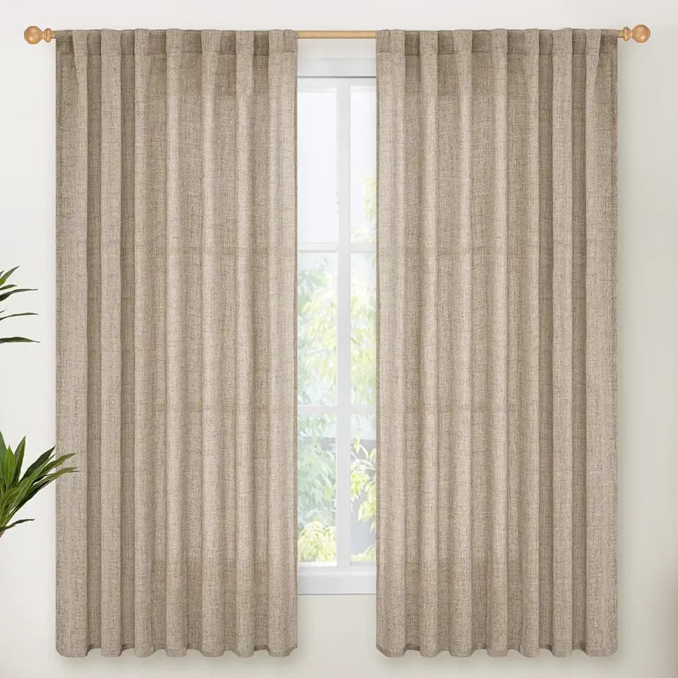 YoungsTex Oatmeal Linen Curtains 60 X 63 Inch Length, Wide Light Filtering Drapes with Rod Pocket Back Tab for Bedroom Farmhouse Living Room, 2 Panels, 60 X 63 Inch