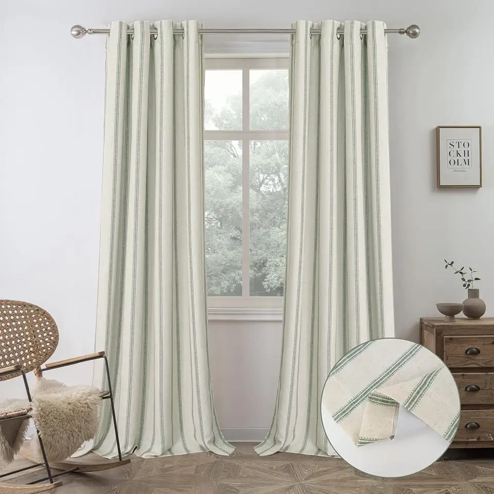 DriftAway Farmhouse Stripe Blackout Curtains, W52xL96, Loden Green