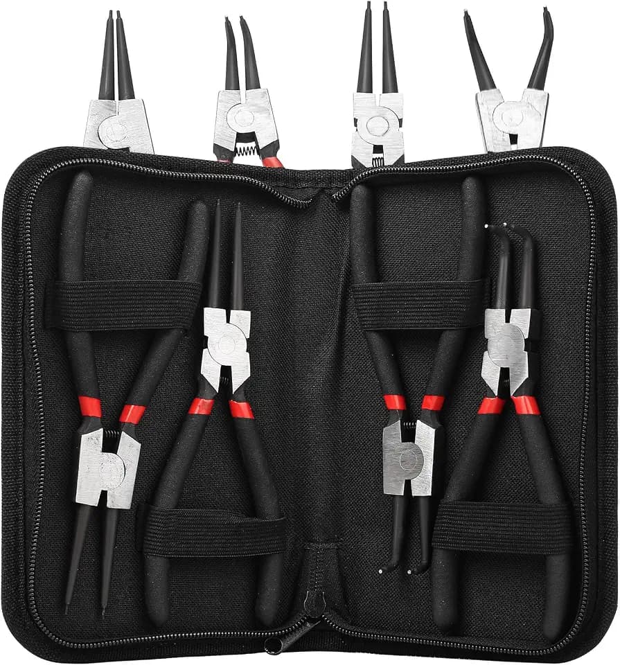 4 Stück Sprengringzangen Set, Seegeringzange Set, Sicherungsringzangen, Segeringen Zangen Sets, Außen Innen Sprengring Zange, Gerade Gebogen Sicherungsring Zangen mit Griffen