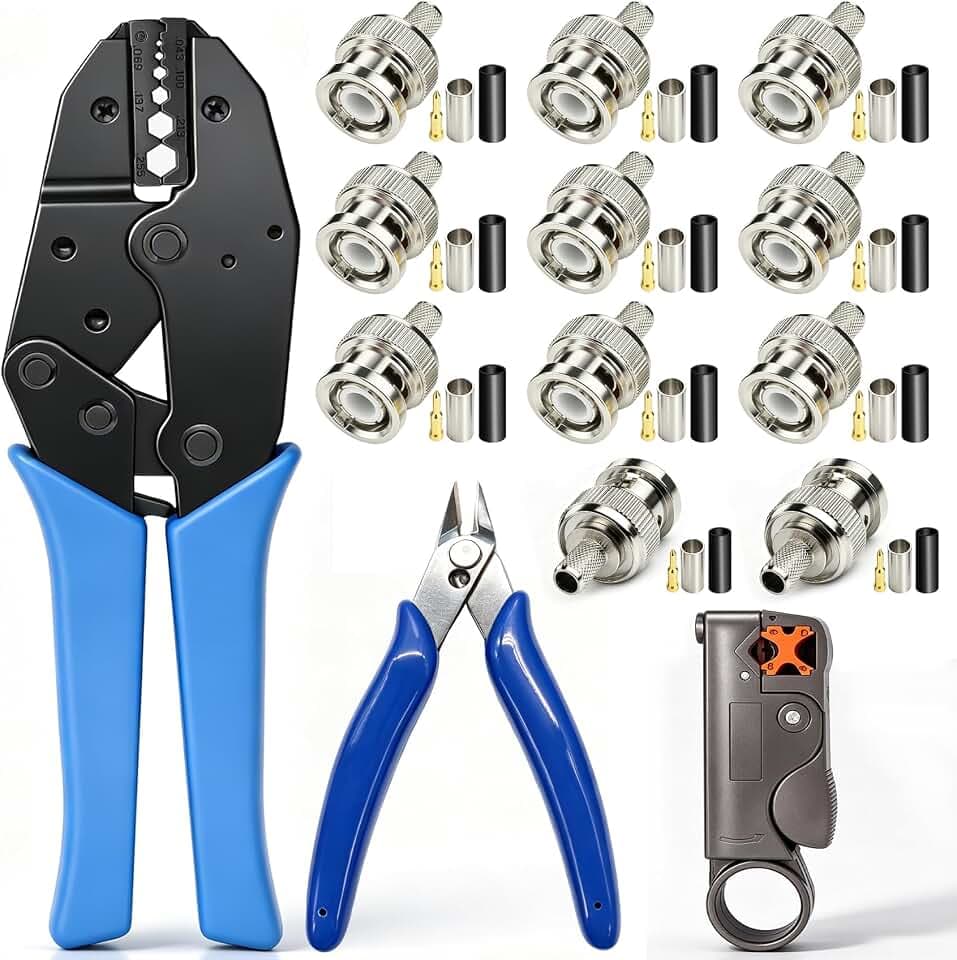 Taiss Coaxial Cable Tool Kit,BNC Crimp Tool+10PCS BNC Male Crimp Connector