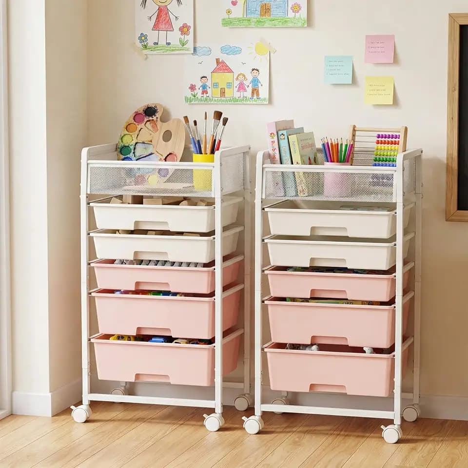 2 Pack Rolling Craft Cart with 5 Drawers, Art Craft Organizers and Storage with Lockable Wheels, Rolling Utility Cart for Organizing Arts and Crafts,Yarn,Toy, School Supplies, Nail Product