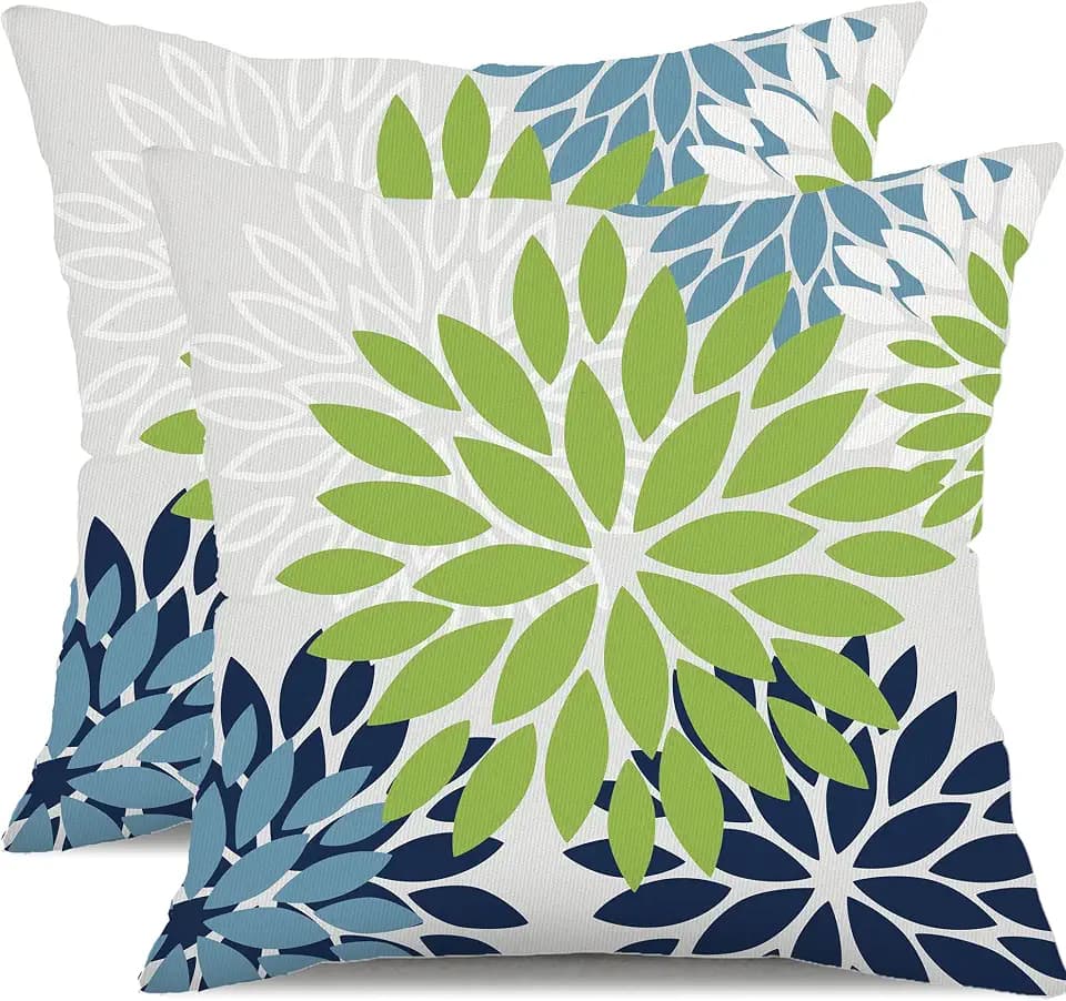 DFXSZ Outdoor Waterproof Pillow Covers 18x18 Set of 2 Green Blue Flower
