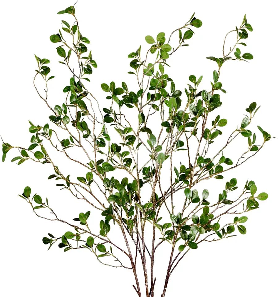 Sggvecsy 43’’ 4Pcs Artificial Ficus Branches Faux Leaf Spray Green Eucalyptus Branches Artificial Greenery Stems Fake Ficus Twig Plants for Home Office Wedding Vase Filler Shop Decoration