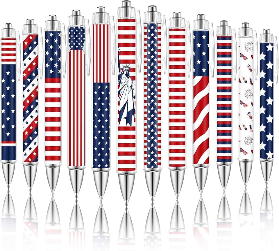 12 Pcs 4th of July Ballpoint Pens, American Flag, Black Ink