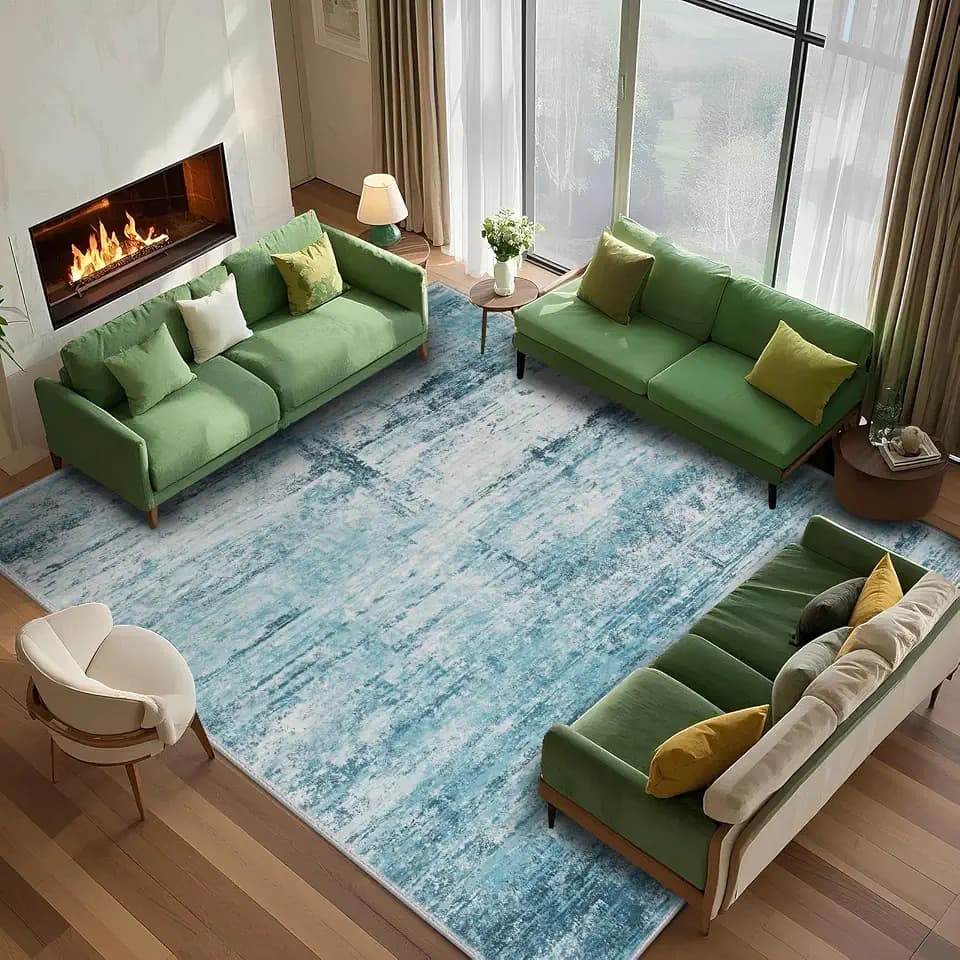 6x9 Abstract Area Rugs for Living Room, Modern Teal Grey Washable Indoor Rug for Bedroom, Thin Soft Large Non-Slip Carpet for Dining Room Home Office Farmhouse Decor - Teal+Gray
