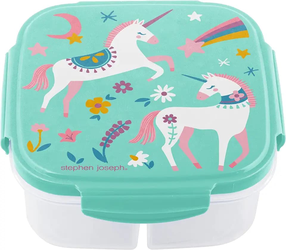 Stephen Joseph, Kids Snack Box with Ice Pack, Leak Resistant Bento Lunch Container for School, 3 Compartment Food Storage for Boys & Girls, Unicorn