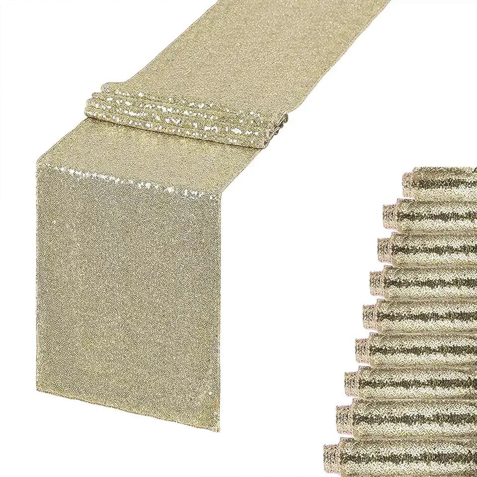 Champagne Gold Sequin Table Runner 12x108 inch, 10 Pack for Party