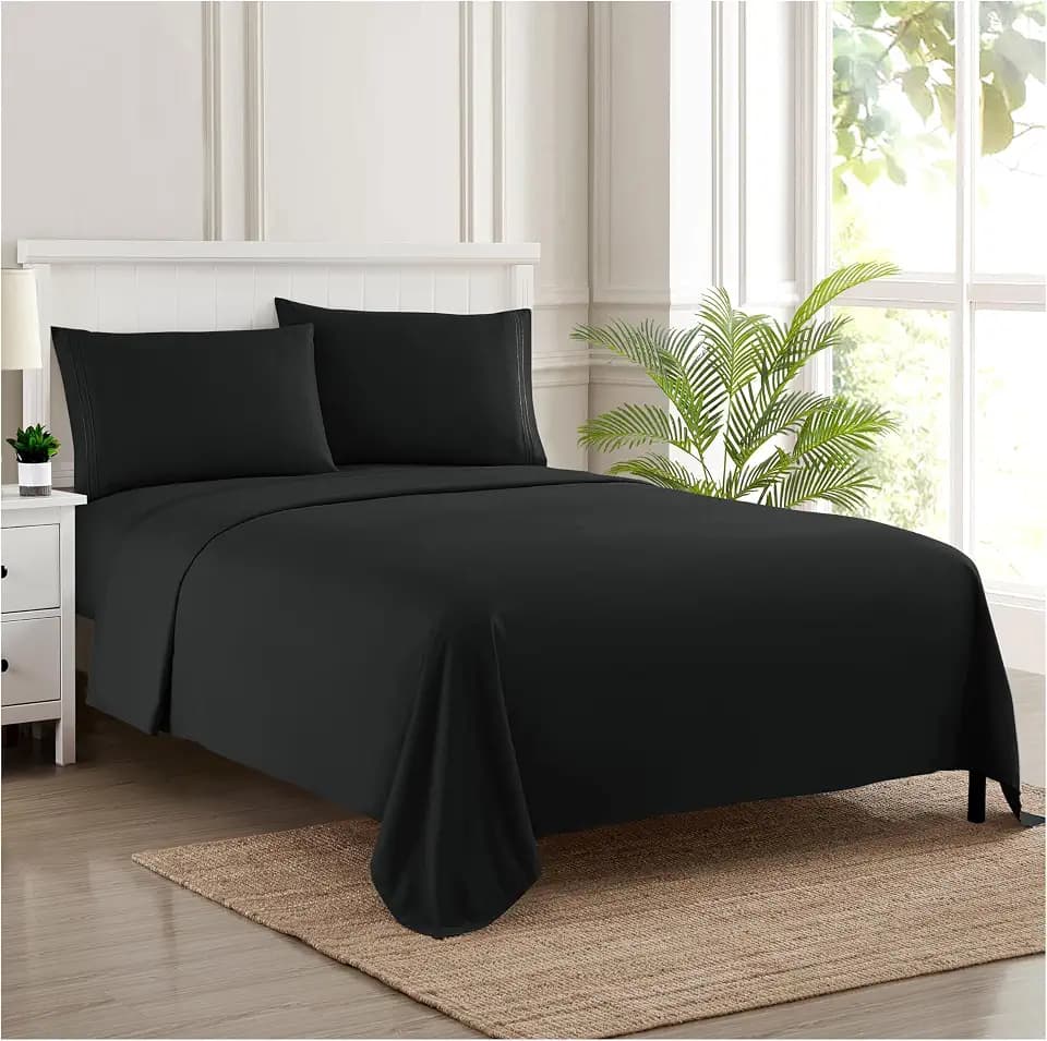 Split King Sheets - Breathable Luxury Sheets with Full Elastic & Secure Corner Straps Built In - 1800 Supreme Collection Extra Soft Deep Pocket Bedding Set, Sheet Set, Split King Size, Black