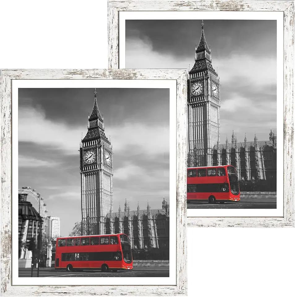 Capcillin 16x20 Picture Frame Set of 2, Wood Distressed White Poster Frame