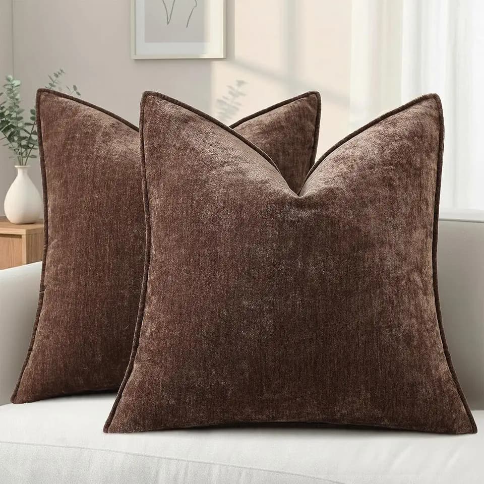 decorUhome Chenille Dark Brown Velvet Throw Pillow Covers 20x20 Set of 2