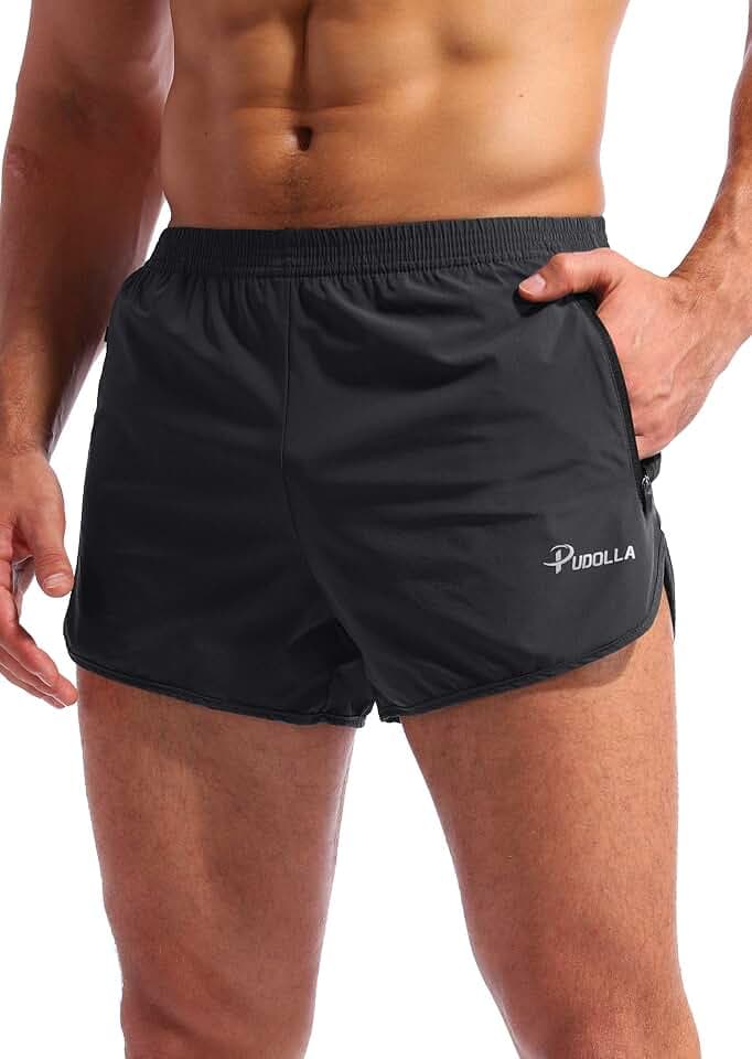 Pudolla Men’s Running Shorts 3 Inch Quick Dry Gym Athletic Workout Shorts for Men with Zipper Pockets