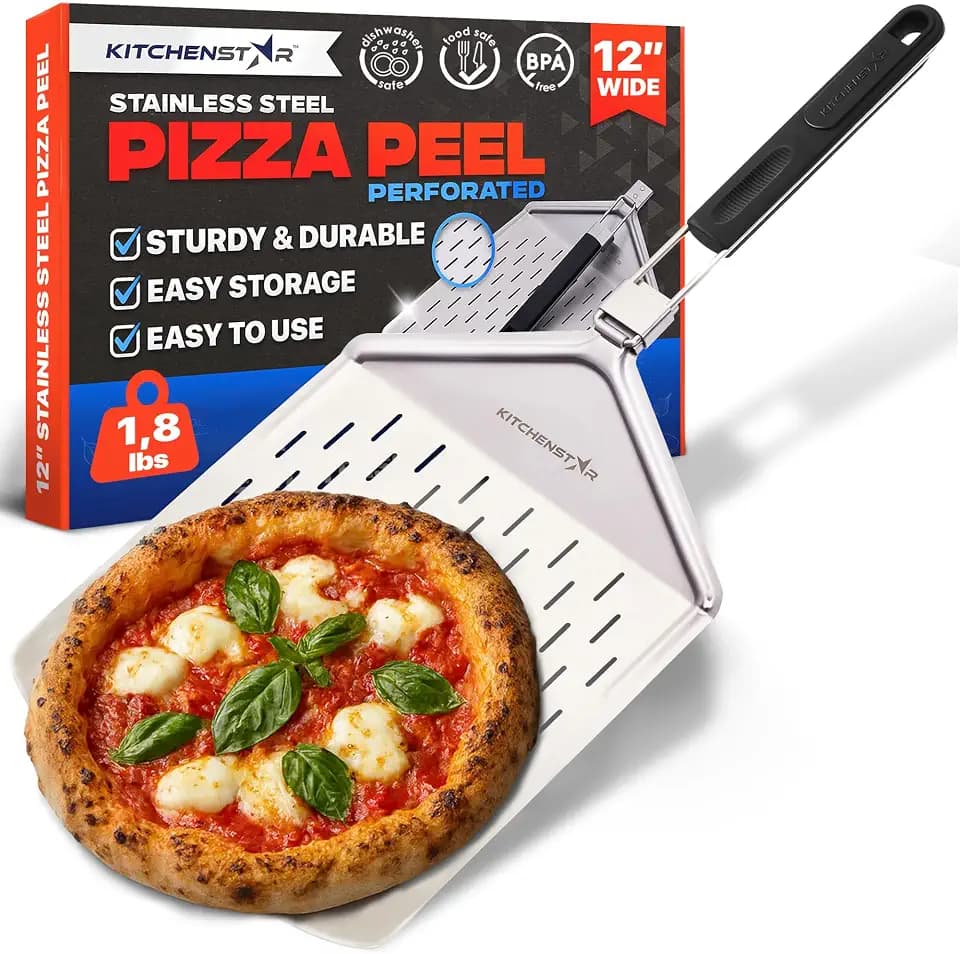 12-Inch Stainless Steel Pizza Peel with Folding Handle, Silver Perf