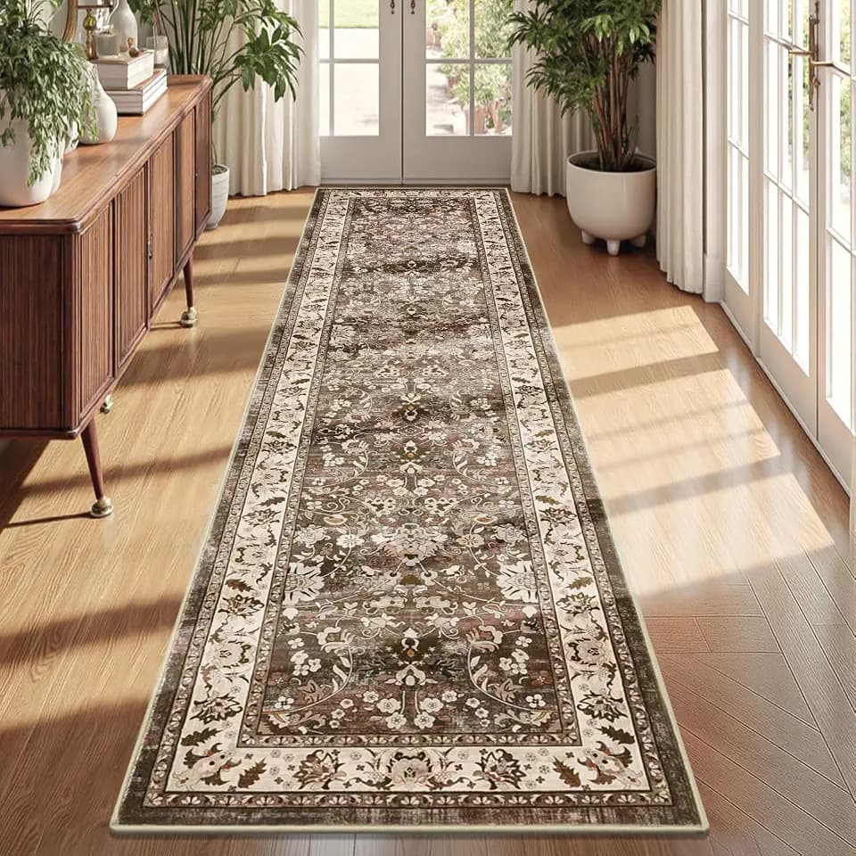 LOKHOM 2x8 Hallway Runnner Rug, Boho Non-Slip Washable Kitchen Rugs, Brown