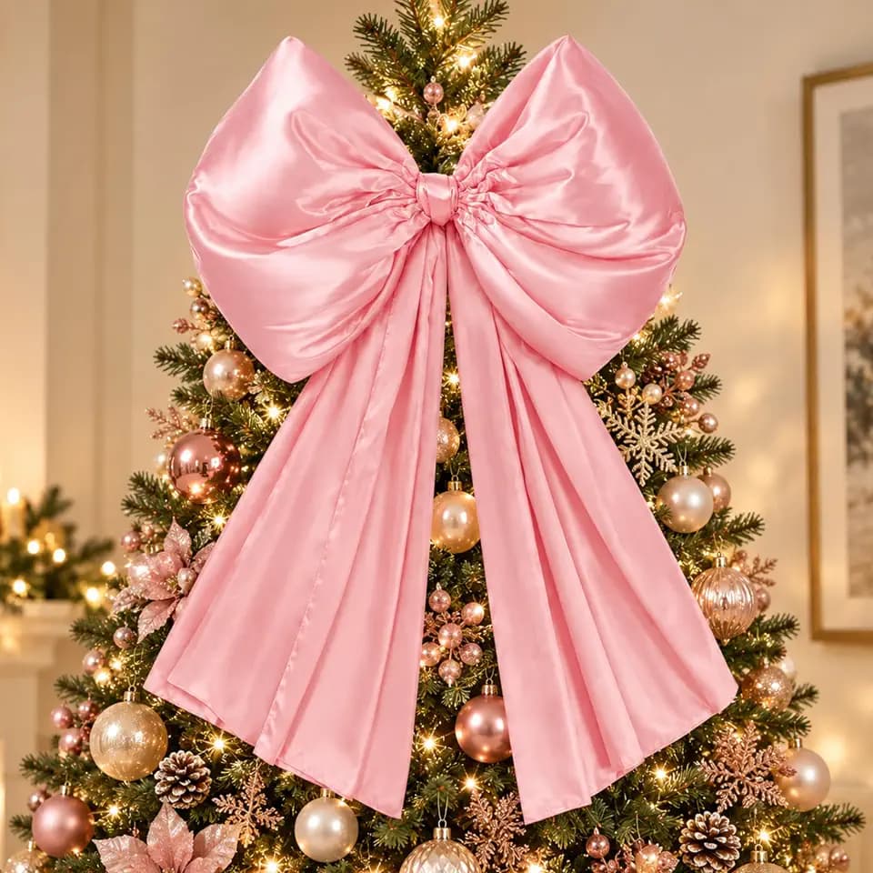 Daifunli 32x41 in Large Satin Bow Christmas Tree Topper, Pink
