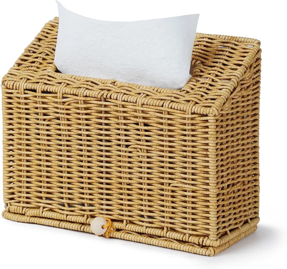 Wicker Hand Towel Box Cover Compatible with Disposable Paper Hand Towels, Wicker Paper Towel Holders, Hand Towel Holder for Bathroom, Car, Tabletop, by YANGQIHOME