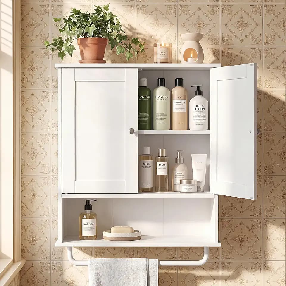 VASAGLE Wall Mounted Cabinet, Bathroom Storage, 2 Doors, Adjustable Shelves