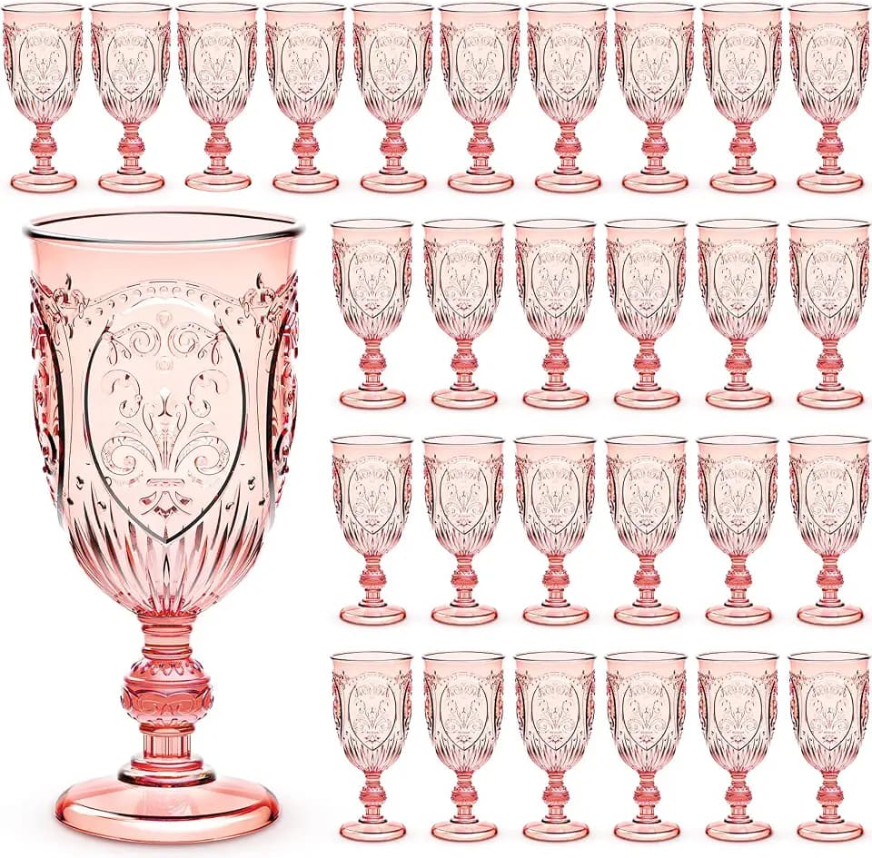 Wiwiqing 48 Pcs Plastic Wine Glasses Vintage Goblets,Pink