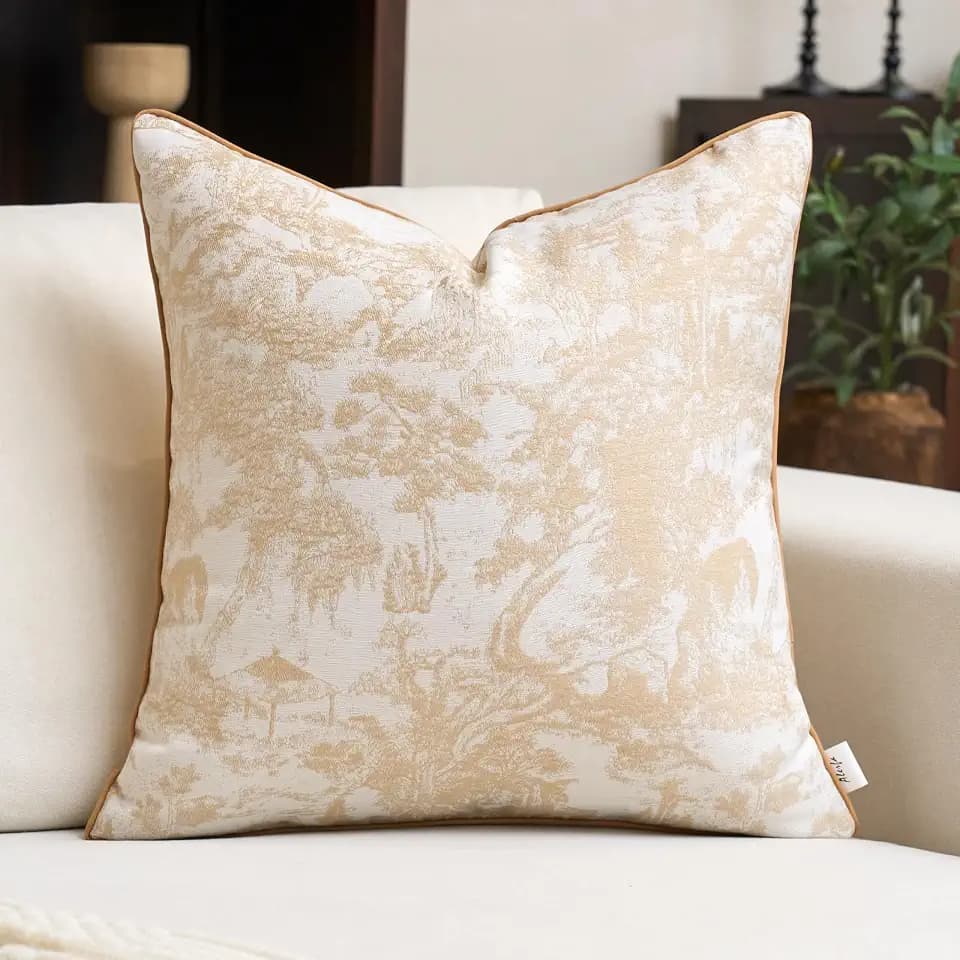 Alerfa Beige French Vintage Throw Pillow Cover 20 x 20 Inch Sqaure Luxury Decorative Pillow Cover for Couch Living Room Bedroom