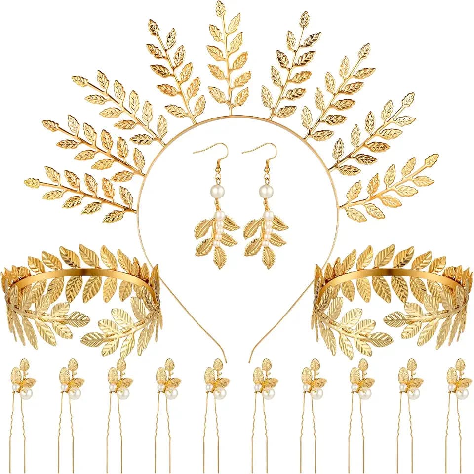 WILLBOND 15 Pcs Greek Goddess Crown Golden Leaves Headband