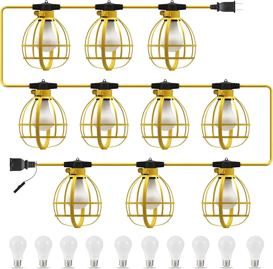 LEDIARY 100FT Construction String Lights, 10 Bulbs 100W 10500LM Work Lights
