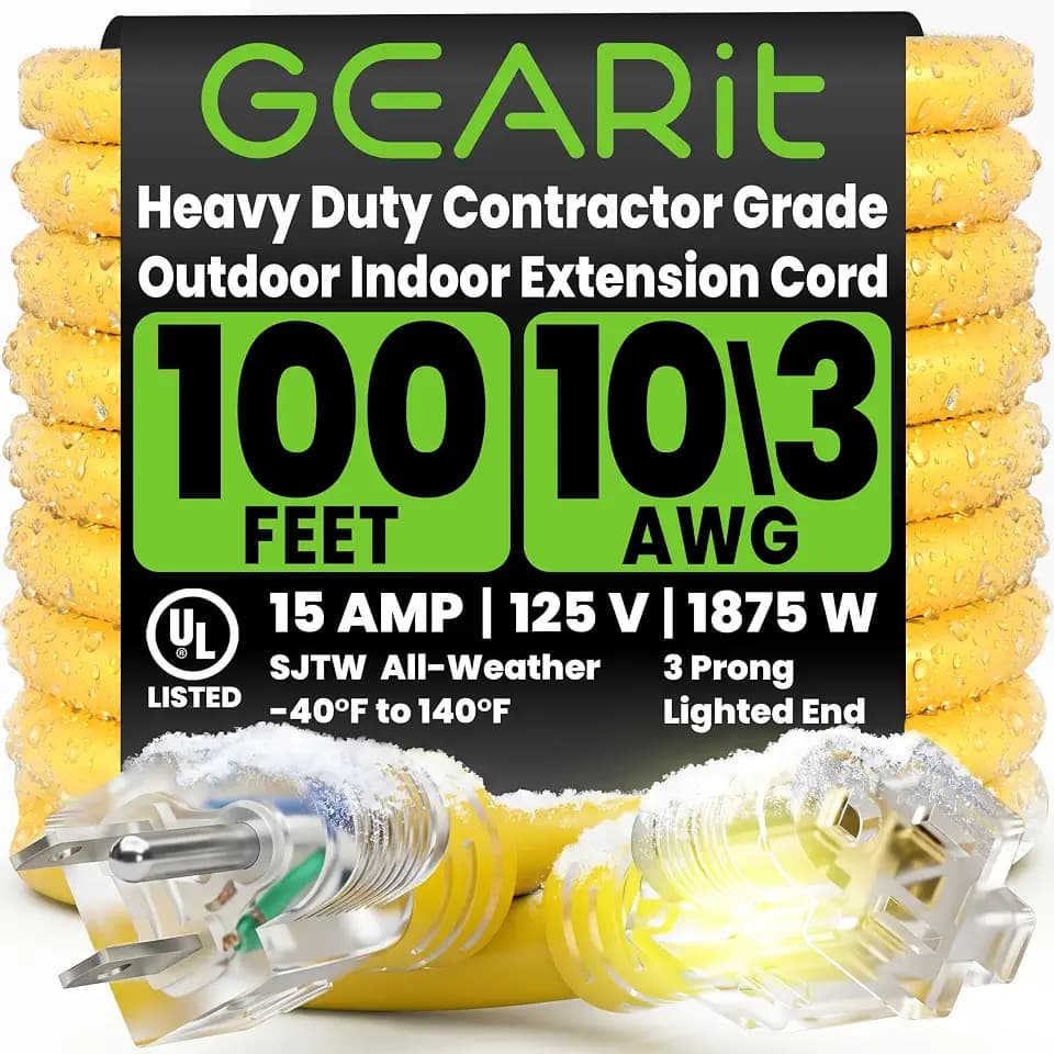 GEARit 100 Ft 10 Gauge Extension Cord SJTW OFC Copper ETL 15A 125V Grounded