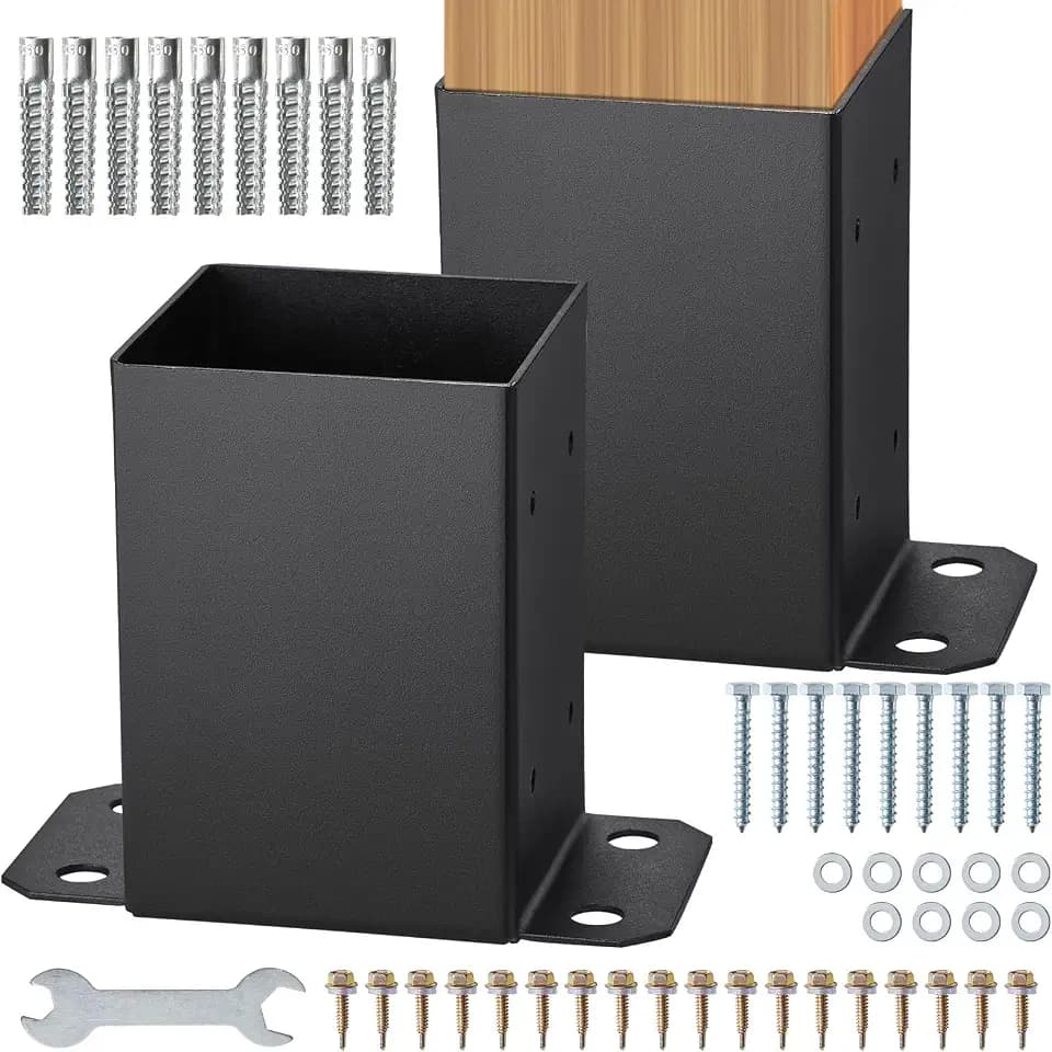 VEVOR 4x4 Post Base, 2 Pcs Post Base Brackets, Inner Size 3.6"x3.6" Heavy Duty Powder-Coated Post Anchor Matte Black Wood Post Brackets for Pavilion Deck Railing Support Deck Base Plate