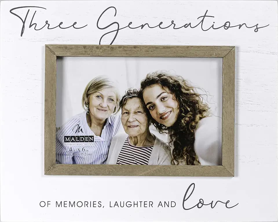 Malden International Designs 4x6 Three Generations Script Sentiments Picture Frame Three Generations Of Memories Laughter And Love White MDF Wood Frame Raised Brown Inner Wood Moulding