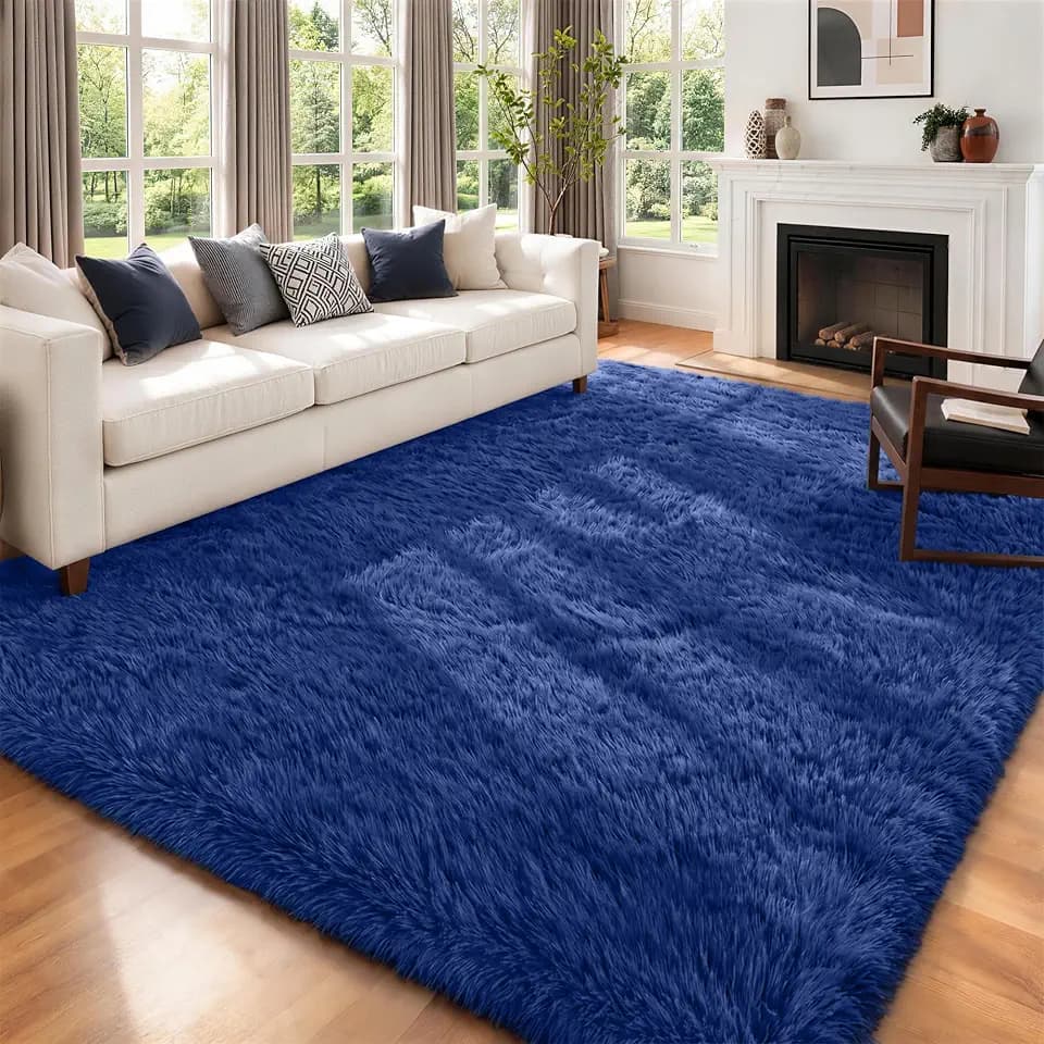 6x9 Area Rugs for Living Room Bedroom,Ultra Soft Fluffy Shag Rug Blue