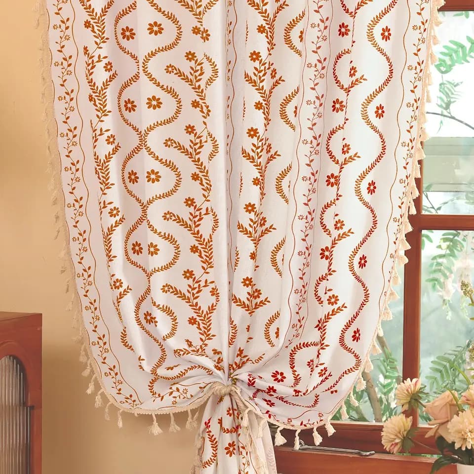 Boho Farmhouse Curtains for Living Room 2 Panels,Floral Fall Curtains 84 Inches Long,Privacy Country Vine Pattern Bedroom Curtain,Let Light in Window Drapes Beige Color