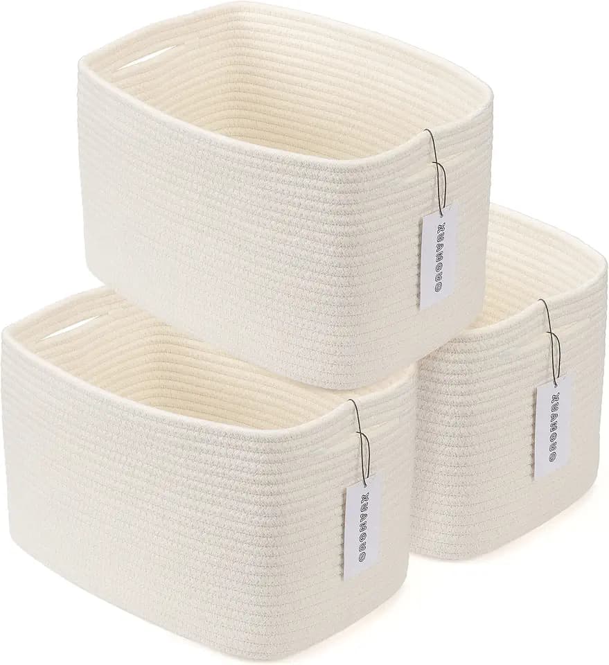 XUANGUO Woven Cotton Rope Storage Baskets 15x10x9.3" 3 Pack White