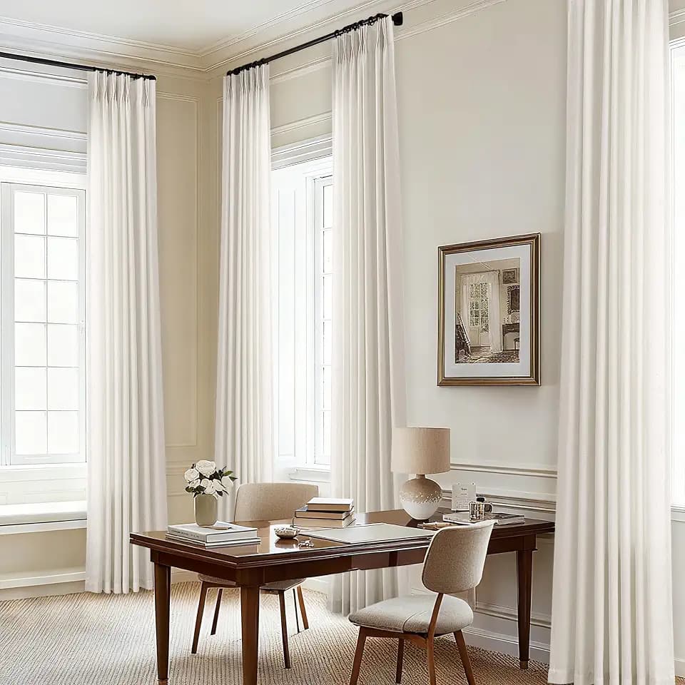 Natural Pinch Pleated Linen Curtains 96 Inches Long Semi Sheer Cream