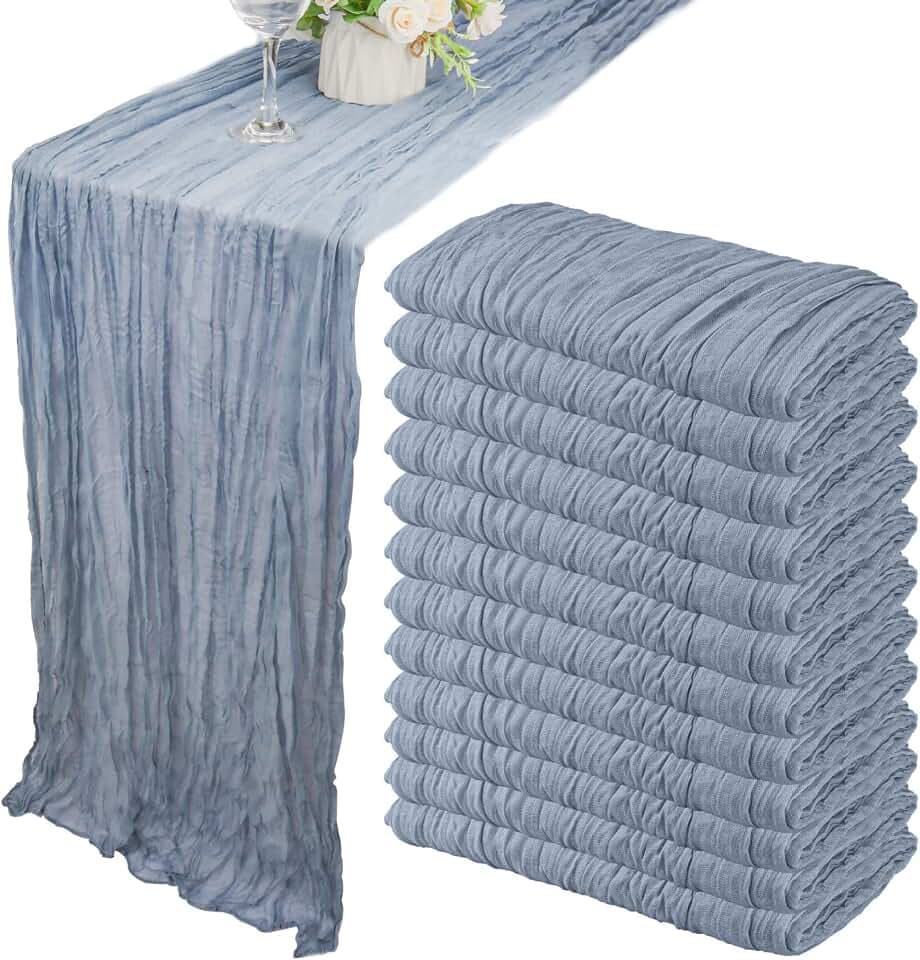 35x120 Inch Dusty Blue Cheesecloth Table Runner Boho Wedding Party Decor